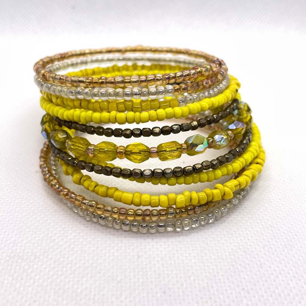 Yellow, peach and clear multi layer beaded bracelet!Jewelry Discount in Listing!